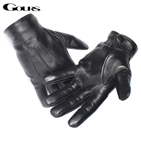 Gours Men's Genuine Leather Gloves Real Sheepskin Black Touch Screen Gloves Button Fashion Brand Winter Warm Mittens New GSM050 ► Photo 1/6