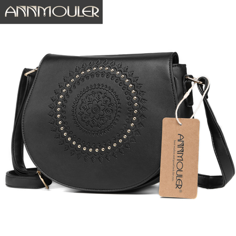 Annmouler Vintage Crossbody Bag Pu Leather Women Shoulder Bag Floral Embossed Rivet Messenger Bag for Girls Small Handbag ► Photo 1/6