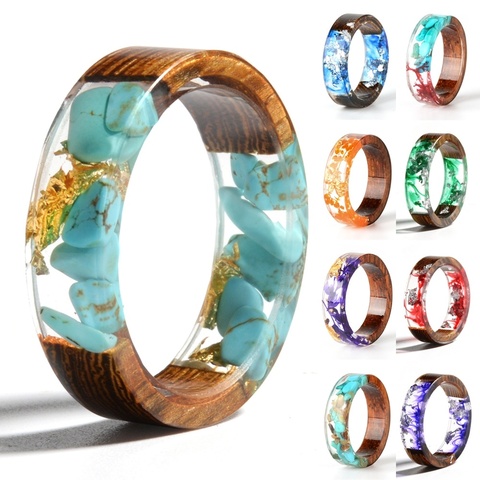 Wood Resin Ring Transparent Epoxy Resin Ring Fashion Handmade Dried Flower Wedding Jewelry Love Ring for Women 2022 New Design ► Photo 1/6