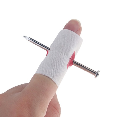 Fake Blood Manmade Nail Through Finger With Bandage April Fool Trick Prop Scary Toy Game HB88 ► Photo 1/2