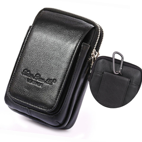 High Quality Genuine Leather Fanny Waist Pack Purse Money Men Natural Skin Casual Belt Bum Pouch Cell/Mobile Phone Case Hook Bag ► Photo 1/6