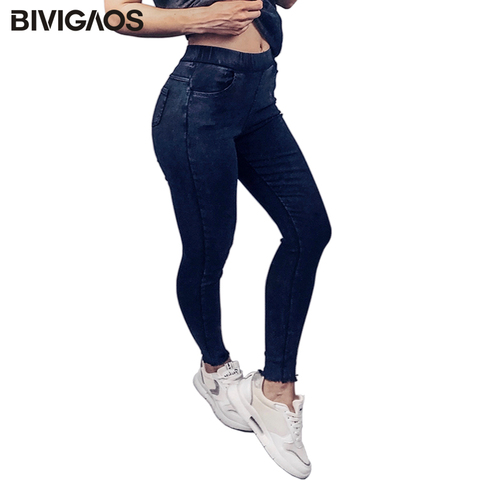BIVIGAOS Spring Fall Burrs Legs Embroidered Letters Washed Jeans Leggings Skinny Jeggings Slim Woven Pencil Pants For Women ► Photo 1/6