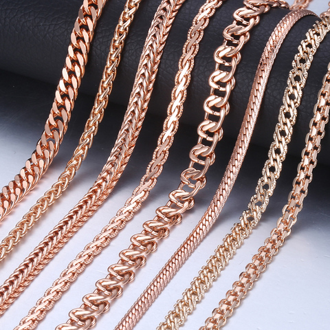 Necklace for Women 585 Rose Gold Curb Snail Link Chain Gold Necklace Men's Woman Jewelry Gifts 45cm 50cm 60cm GNN1 ► Photo 1/5
