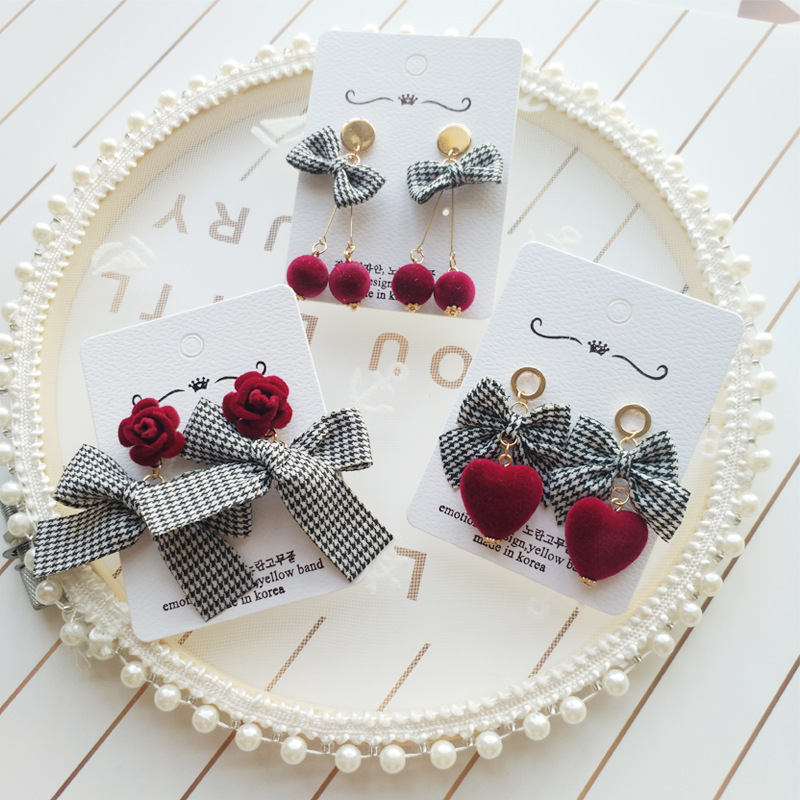 Korean Dangle Drop Earrings Kawaii Cute Plaid Women Wholesale