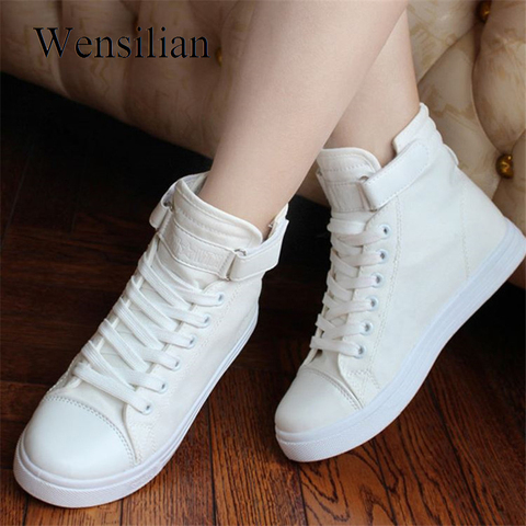 Vulcanize Shoes White Denim Sneakers Basket Femme Casual Shoes tenis feminino High Top Flat Shoes Trainers Women Zapatos Mujer ► Photo 1/6