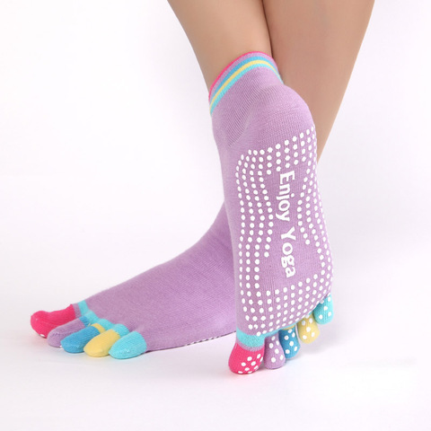 Women Sports Colorful Yoga Socks Hot Fitness And Pilates Cotton Socks Rainbow Workout Anti Slip Toe Socks Breathable Purple ► Photo 1/6