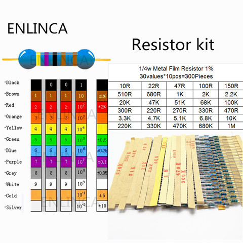300pcs/lot 30Values* 10pcs 1% 1/4 W resistor pack set diy Metal Film Resistor kit use colored ring resistance (10 ohms~1 M ohm) ► Photo 1/1