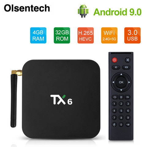 TX6 Android TV Box  Android 9.0 Smart TV Box iptv bluetooth 4K 4GB RAM 32GB 64GB BT Wifi Youtube Tanix Set Top Box TX6 tv box ► Photo 1/1