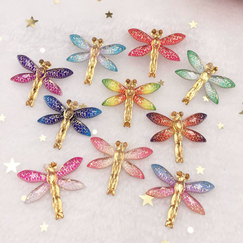 New 10pcs Resin Bling Colorful Dragonfly flatback rhinestone 1 Hole Ornaments DIY  Wedding appliques craft SW80 ► Photo 1/6