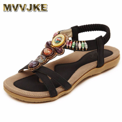 MVVJKE Bohemian Women Sandals Gemstone Beaded Slippers Summer Beach Sandals Women Flip Flops Ladies Flat Shoes ► Photo 1/1