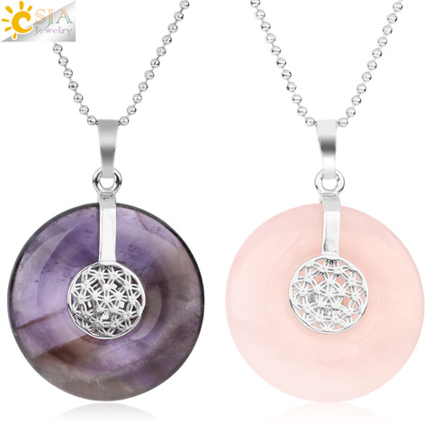 CSJA Natural Stone Flower of Life Pendants Necklaces Crystal Healing Energy Balance Bead Geometric Symbol Women Men Jewelry G140 ► Photo 1/6