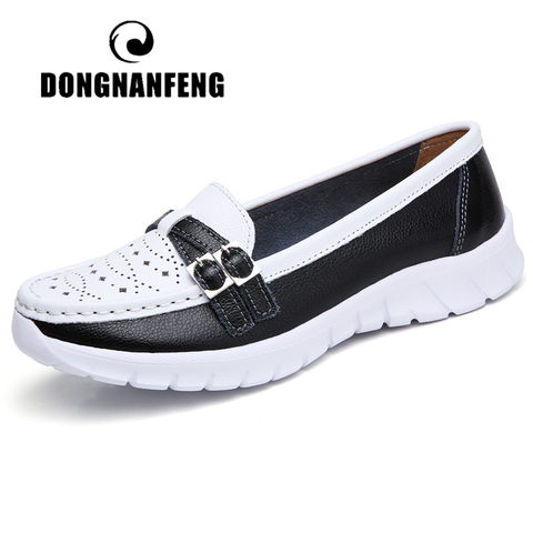DONGNANFENG Ladies Women Female Mother Genuine Leather Shoes Flats Moccasin Loafers Slip On Hollow EVA Plus Size 41 42 SZ-7736 ► Photo 1/6