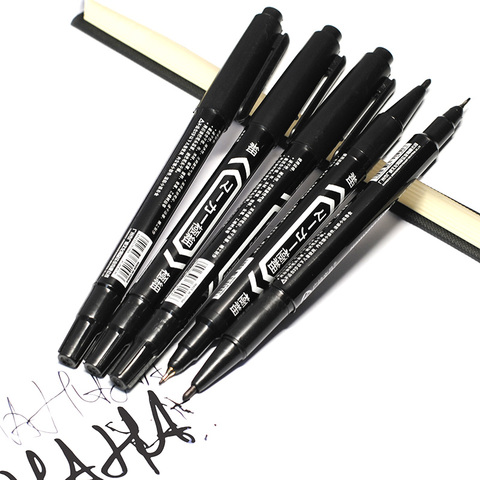 5pcs/lot Wholesale Twin Tip Permanent Marker Pen Fine Point Waterproof Ink Thin Nib Crude Nib Black Ink 0.5mm-2mm Fine Color ► Photo 1/6