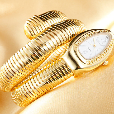 CUSSI 2022 Gold Luxury Women's Snake Watches Fashion Quartz Wristwatches Ladies Bracelet Watch Clock Reloj Mujer relogio feminin ► Photo 1/6