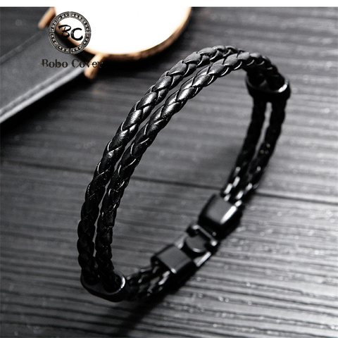 New Fashion Braided Leather  Charm Bracelet men women Black Multilayer Aolly Buckle Wristband Bracelets Bangles Jewelry Pulseras ► Photo 1/6