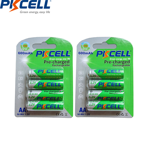 8PCS /2card PKCELL AA Rechargeable Battery AA NiMH 1.2V 600mAh Ni-MH 2A Pre-charged Bateria Rechargeable Batteries for Camera ► Photo 1/6