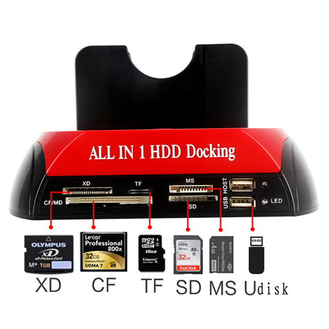 2.5'' 3.5'' 2 IDE 1 SATA USB2.0 Dual External Hard Disk Drive Twin Docking Station One Touch Backup OTB HUB Reader ► Photo 1/6