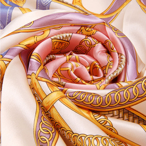 100% Mulberry Silk Women Silk Scarf Shawl Printed Hot Sale Chain Pattern Brand Silk Muffler Large Air Condition Cape Kerchief ► Photo 1/6