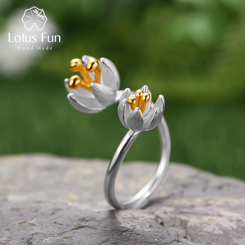 Lotus Fun Real 925 Sterling Silver Natural Handmade Designer Fine Jewelry Adjustable Fresh Blooming Flower Rings for Women ► Photo 1/6