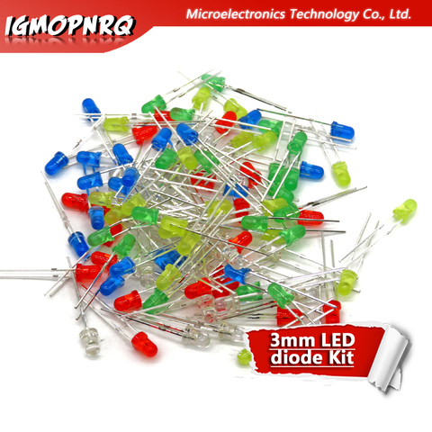 5Colors*20PCS=100PCS 3mm LED diode Light Assorted Kit Red Green Yellow Blue White Mixed Color light LED MIX ► Photo 1/1