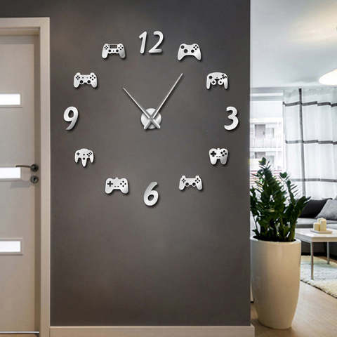 Gamepad DIY Large Wall Clock Watch Modern Video Game Controllers 3d diy Acrylic Mirror Quartz Needle Horloge Free Shipping ► Photo 1/6