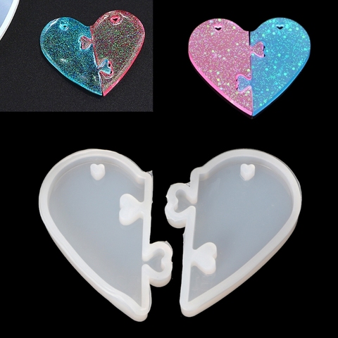 2Pcs Heart locks for lovers Pendant Liquid Silicone Mold DIY Epoxy Resin Mould Jewelry Tools ► Photo 1/6
