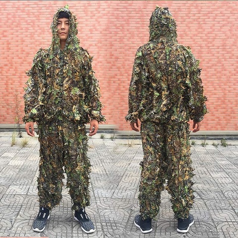 Men Women Kids Outdoor Ghillie Suit Camouflage Clothes Jungle Suit CS Training Leaves Clothing Hunting Suit Pants Hooded Jacket ► Photo 1/6