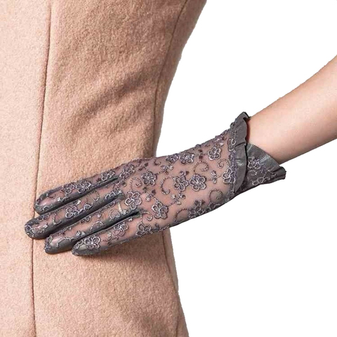 2017 Summer Touch-Screen Women Genuine Leather Gloves Ladies Elegant Lace Sun Gloves Female Black Driving Gloves Anti-UV S M L ► Photo 1/1
