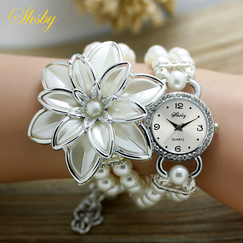 shsby fashion Women Rhinestone Watches Ladies pearl strap Many petals flower bracelet quartz wristwatches women dress watches ► Photo 1/5