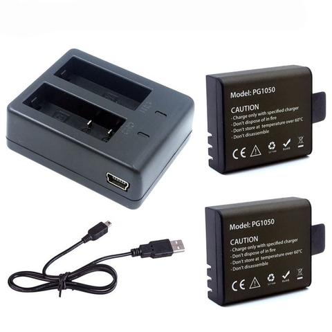 USB Dual Charger+2Pcs 1050mAh Rechargable Li-ion Camera Battery For EKEN H9 H9R H3 H3R H8PRO H8R H8 pro Sports Action Camera ► Photo 1/6