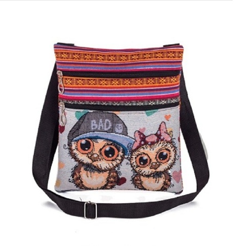 Miyahuose Owl Printed Mini Shoulder Bag Fashion Lady Small Double Zipper Travel Messenger Bag Small Travel Bag For Teenage Girls ► Photo 1/6