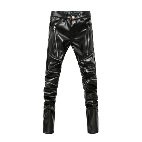 New Arrived Personality Male Leather Pants Male Slim Leather Pants Men's Clothing PU Pants Male ► Photo 1/2