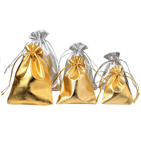 25pcs/lot Jewelry Packing Silver Gold Foil Cloth Drawstring Velvet Bag 7x9cm 9x12cm 10x15cm Wedding Gift Bags & Pouches ► Photo 1/6