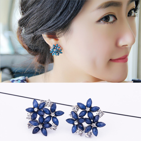 Vienkim 2022 New fashion 3 color flower earrings red blue black crystal earrings for women jewelry ► Photo 1/6
