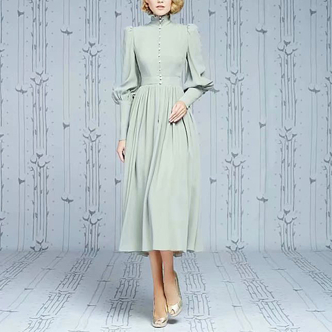 Kate Middleton Long Dress High Quality Spring New Women Fashion Party Sexy Vintage Elegant Chic Light Green Long Sleeve Dresses ► Photo 1/6