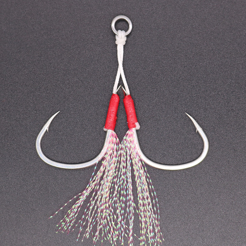 CASTFUN Assist Hook High Carbon Steel Hook Slow Jig With 8 Braided PE line and Feather Saltwater Fishing Hook 2pcs/1Bag ► Photo 1/5