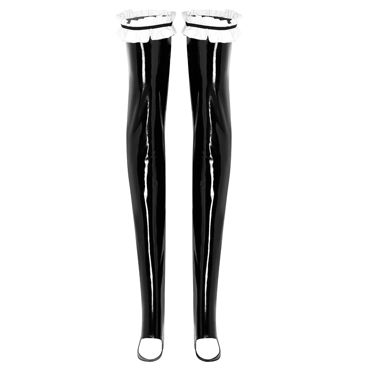 Women PVC Leggings Thigh High Lace Stockings Faux Leather Look Party Clubwear