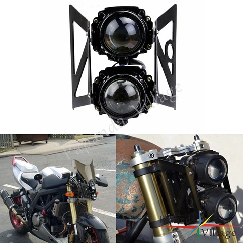 Papanda Motorbike Dual Sport Twin Headlight Streetfighters Headlamp Projector Lamp W/ Mount Bracket for Honda Yamaha Kawasaki ► Photo 1/6