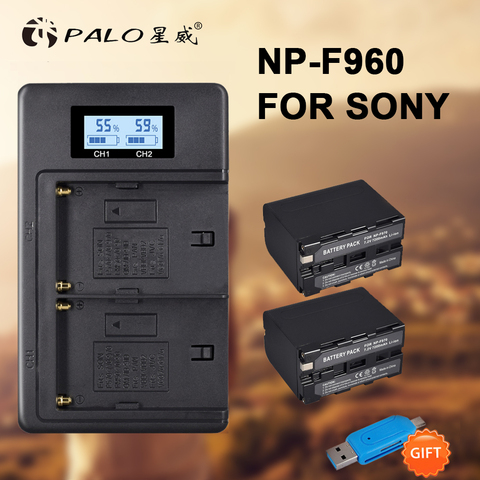 PALO 2Pcs 7200mAh NP-F970 F960 NP F960 F970 Power Display Battery +LCD Dual Charger for SONY F930 F950 F770 F570 CCD-RV100 ► Photo 1/6