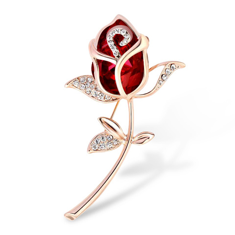 Crystal Rose Flower Brooch Pin Rhinestone Alloy Rose Gold Brooches Birthday Gift Garment Accessories ► Photo 1/6