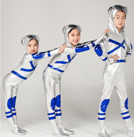 Astronaut Costume for Kids Alien Cosplay Silver Stage Jumpsuit Boys Rompers Girls Modern Dance Costume Group Halloween Outfit ► Photo 1/5