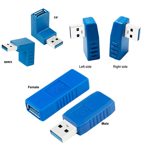 Blue 90 Degree Vertical Left Right Up Down Angled USB 3.0 Male to A Female M/F Adapter Connector Converter ► Photo 1/4