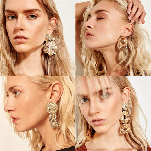 JURAN ZA Gold Color Metal Dangle Earrings For Women Fashion Geometric Punk Drop Earring Female Party Statement Jewelry Gifts ► Photo 1/6