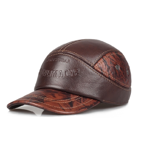 2022 new winter leather casual baseball cap Leather Hat ear warm hat peaked cap ► Photo 1/1