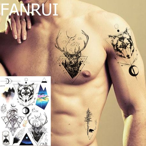 Temporary Tattoo Stickers Men Chest Deer Totem Water Transfer Tatoos Women Body Arm Art Geometric Wolf Fake Tattoo DIY Xmas Gift ► Photo 1/6