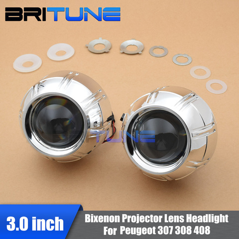 Car Headlight Lens For Peugeot 308 408 307 Tuning Bixenon Projector 3.0 inch Lenses H1 HID LED Bulb H4 H7 Car Lights Accessories ► Photo 1/6