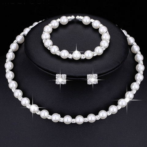 Fashion Wedding Bridal Jewelry Set Pearl Party Prom Silver Color Crystal Bracelet Necklace Earrings for Women jewellery sets ► Photo 1/6