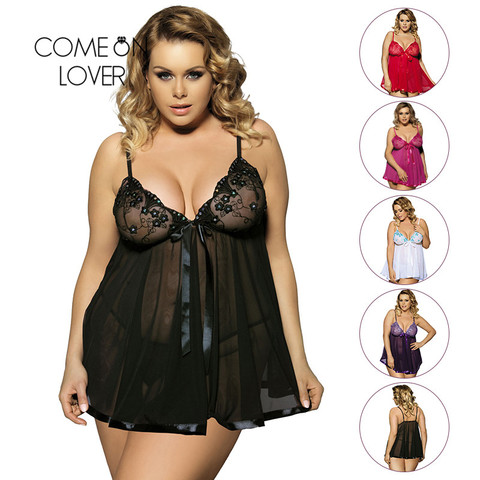 Comeonlover Sexy Clothes Erotic Underwear Women Baby Doll Lingerie Hot Transparent Plus Size 8XL Lace V-neck Sleepwear Dress ► Photo 1/6