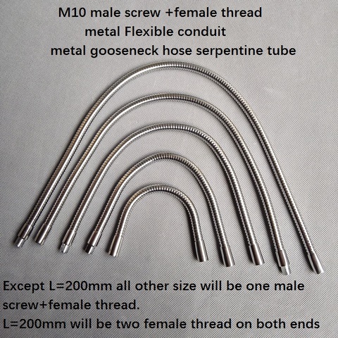 2pieces/lot m10 male screw +female thread  Soft Light metal Flexible conduit metal gooseneck  hose serpentine tube clamp lamp ► Photo 1/6