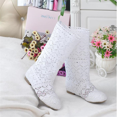 high quality 2022 Hollow Boots Shoes Breathable Knit Line Mesh boots Summer Women Boots Knee High Womens Shoes 34-41 ► Photo 1/6